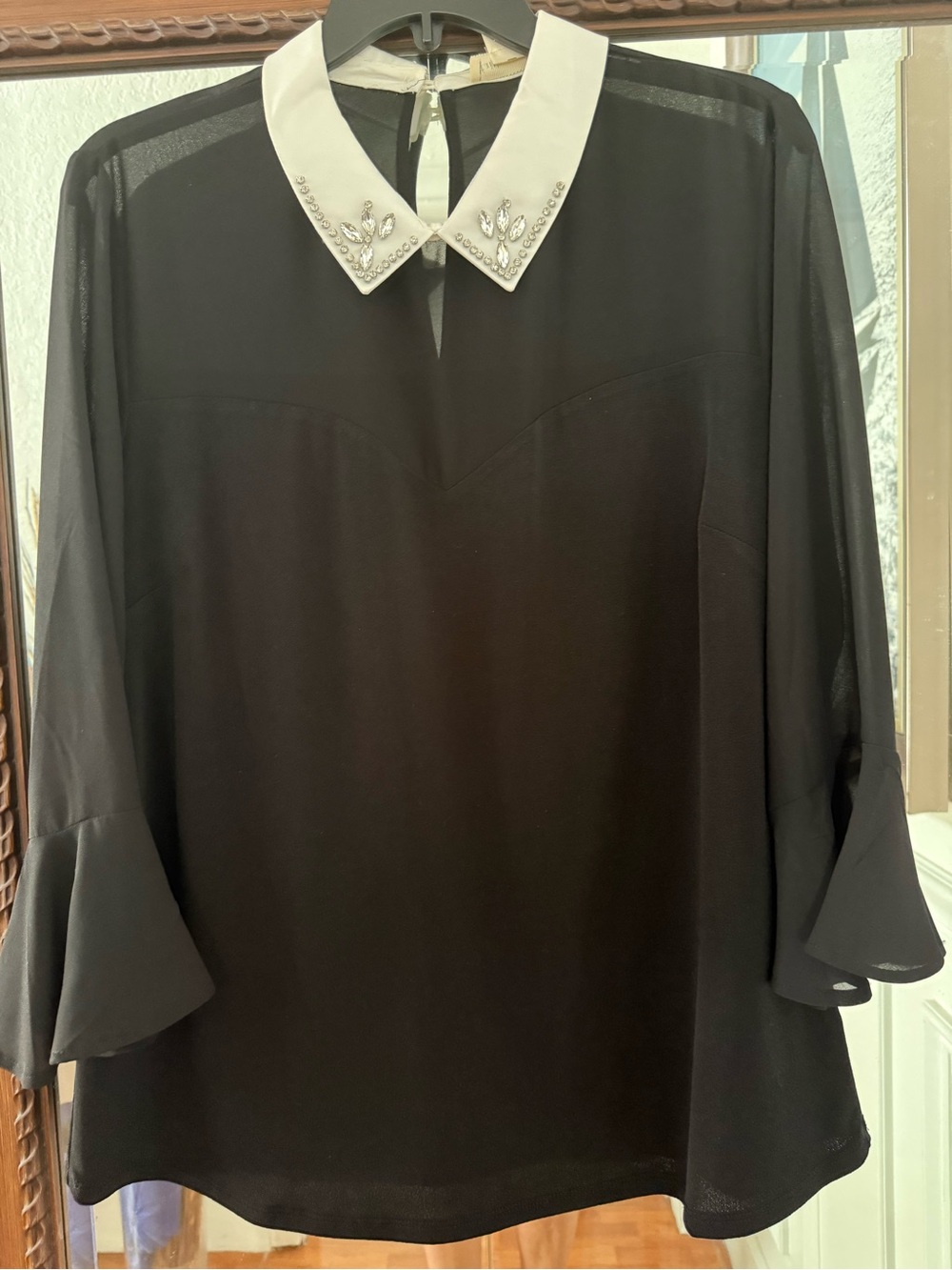 Faith and Joy Black Blouse with White Embellished Collar - Picture 2 of 7